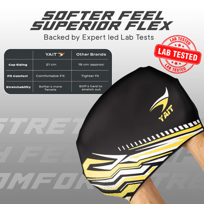 Vibrant Yellow, Black & Silver Grey Reversible Dual Design Unisex Swimming Cap
