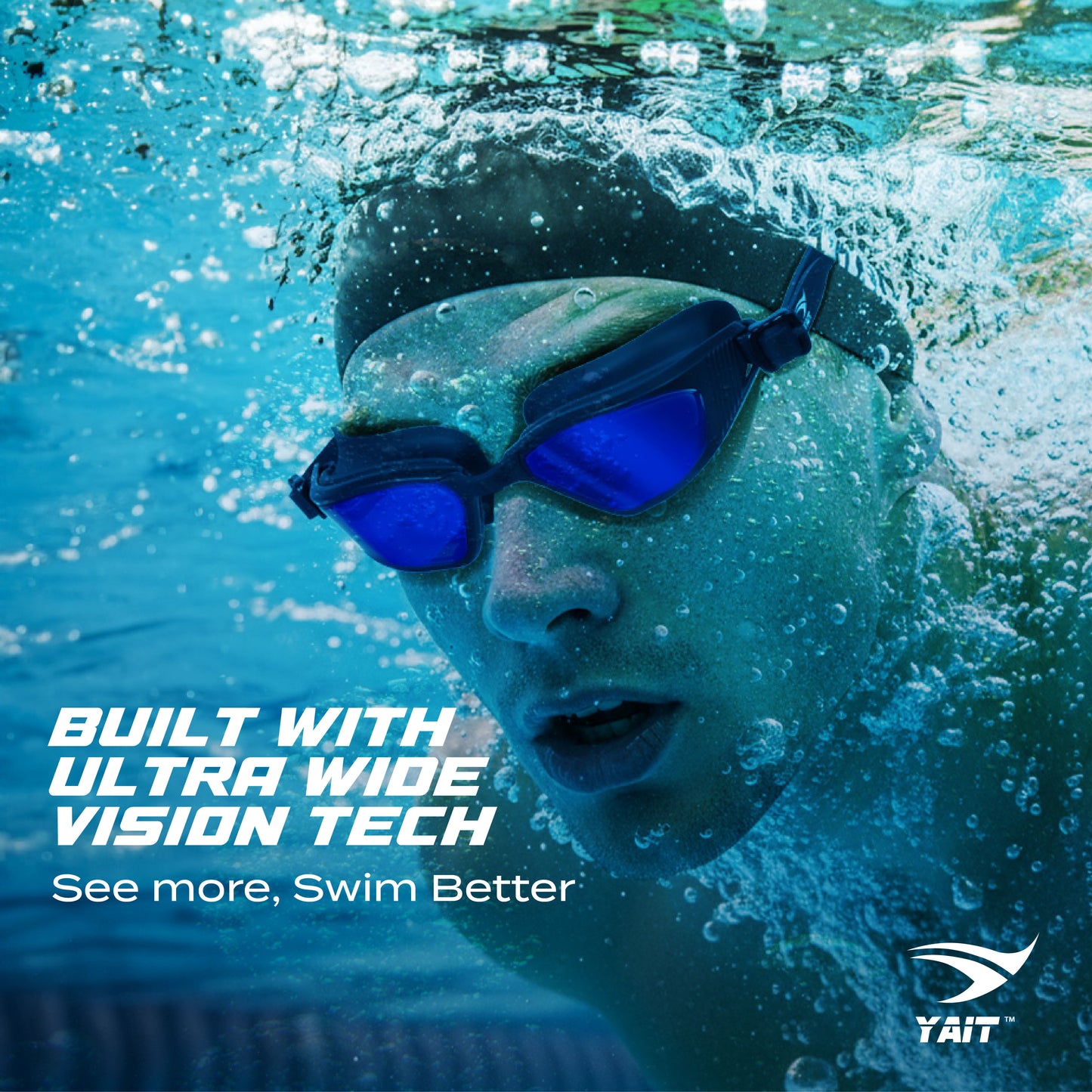 AquaElite Ultra Wide Mirrored Swimming Goggles - Black Blue